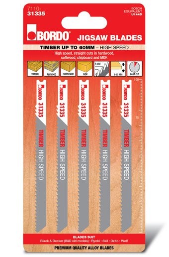 BORDO JIG SAW HCS UNIV. SHNK STRAIGHT CUT 100MM TIMBER 5 PK 